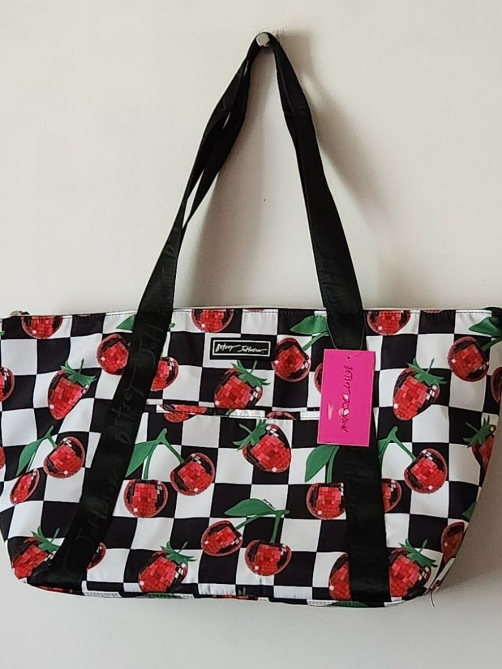 Betsey Johnson insulated cooler tote XL cherries B/W NWT $68